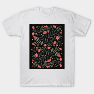 Magical garden - black, olive green, coral T-Shirt